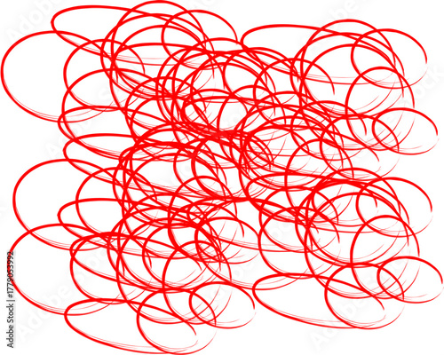 Abstract red swirl pattern made of overlapping circular lines on white background, creating a dynamic artistic texture for modern design and creative decoration.
