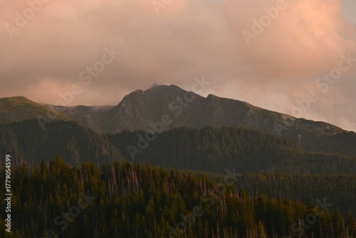 Kasprowy Wierch, Zakopane, Poland. A peak of a long crest in the Western Tatras. Cloudy summer evening