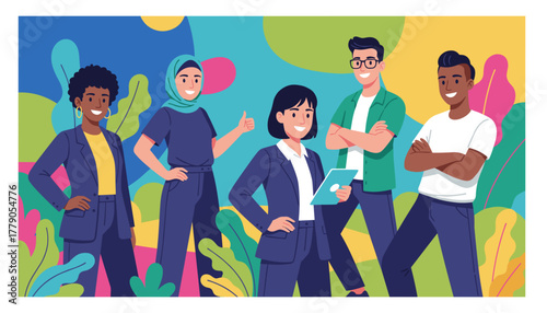 Diverse group of young professionals smiling showing teamwork and confidence