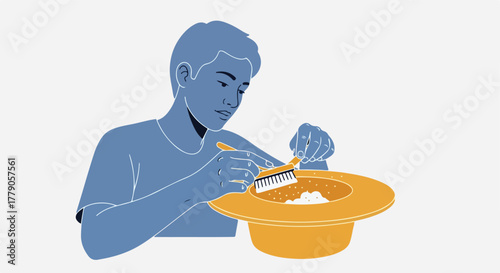 Person cleaning a hat with a brush