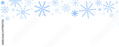 Decorative snowflake border on white background. Elegant winter design for holiday templates and invitations.