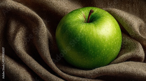Close-up of a vibrant green  resting on a textured fabric.