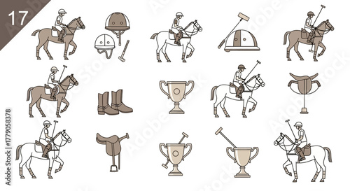 Equestrian elegance: illustrative elements for polo themed design and sporting event promotion