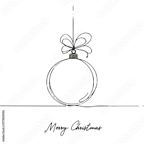 “Merry Christmas” pendant in a frame Christmas Ornaments outline / minimal linear vector thin line