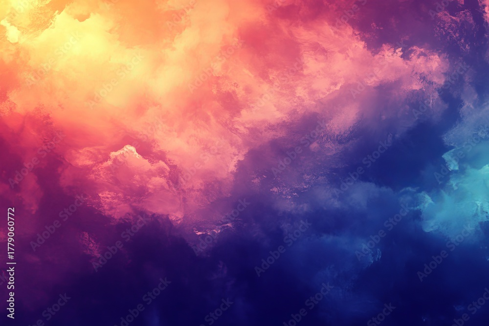Fototapeta premium Vibrant and Dreamy Cloudscape with Rich Textures in Teal, Amber, and Raspberry Hues Overhead