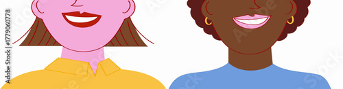 Diverse Women Smiling Happily - Modern Illustration