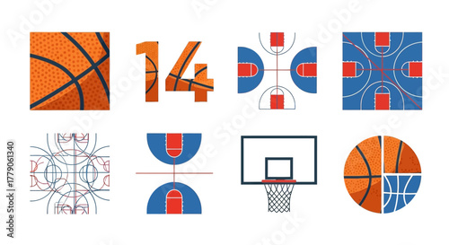 Basketball concepts displaying basketball equipment and court elements in a modern and unique way