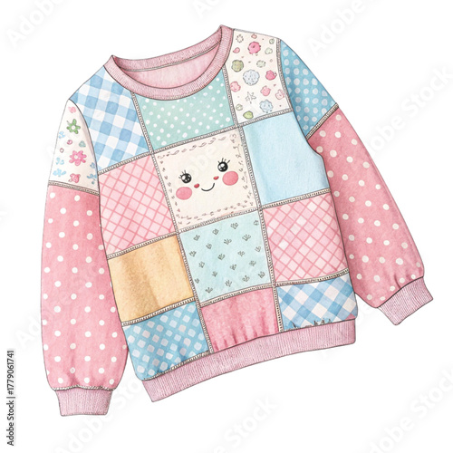 A cute patchwork winter sweater christmas illustration