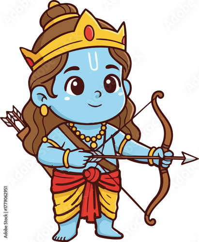Illustration of Hindu God Rama with Bow and Arrow