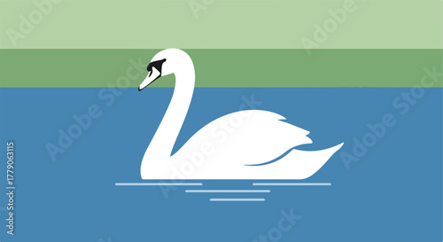 Minimalist illustration of a swan floating on water