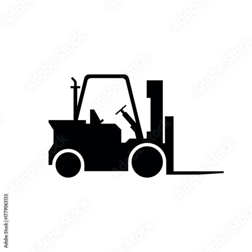 Silhouette of a forklift from the side on a white background