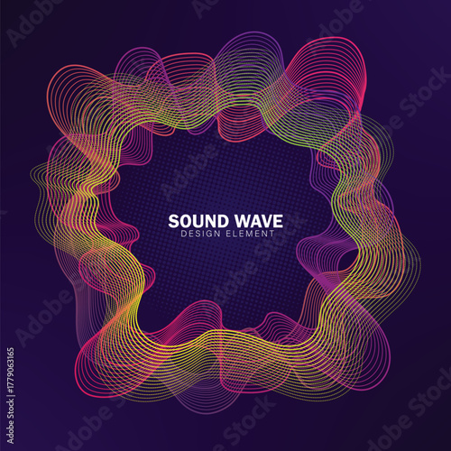 Vector 3d echo audio circular waveform spectrum. Abstract music waves oscillation graph