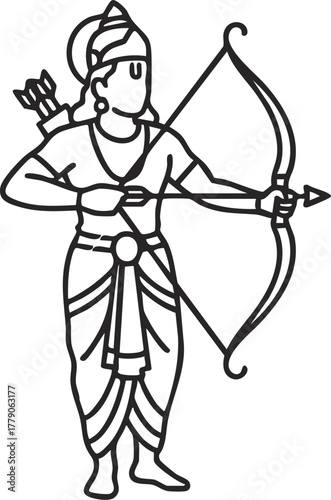Illustration of Hindu God Rama with Bow and Arrow