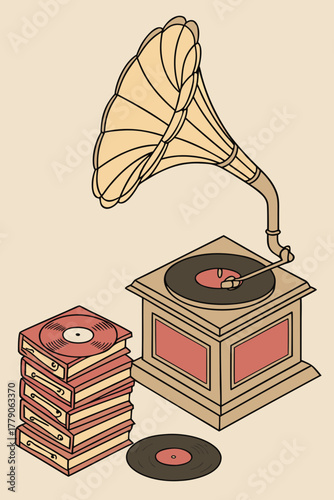 old gramophone on a blue background
