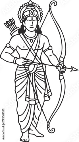Illustration of Hindu God Rama with Bow and Arrow