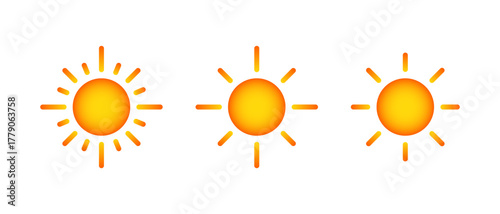Gradient sun icon set. Bright sunlight and summer symbol