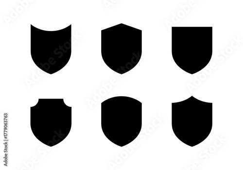 Protection shield icon set in flat style. Security, guard, and safety symbol