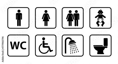 Restroom and public facility icons set
