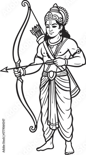 Illustration of Hindu God Rama with Bow and Arrow
