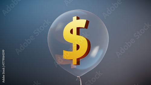 Photos Financial Bubble Concept: Gold Dollar Sign Inside Transparent Balloon