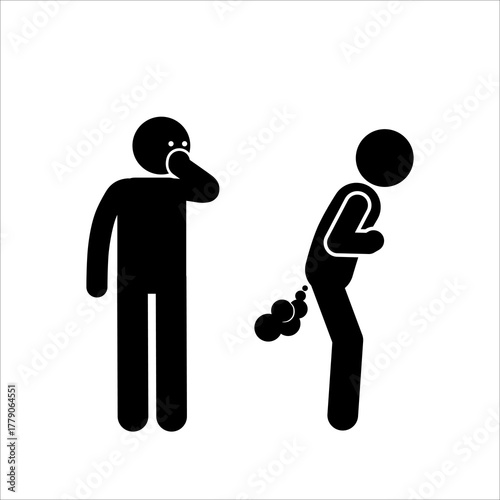 Funny stick figure making a fart joke illustration.