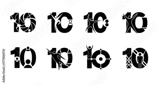 Number ten variations with incorporated abstract shapes and figures for design themes