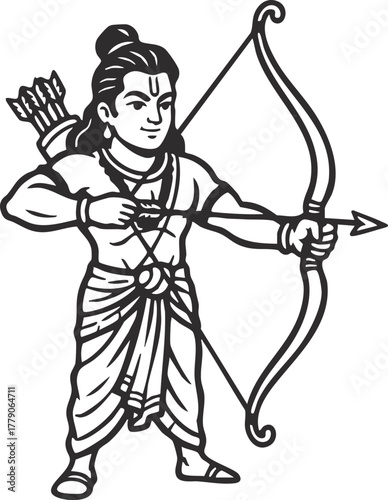 Illustration of Hindu God Rama with Bow and Arrow