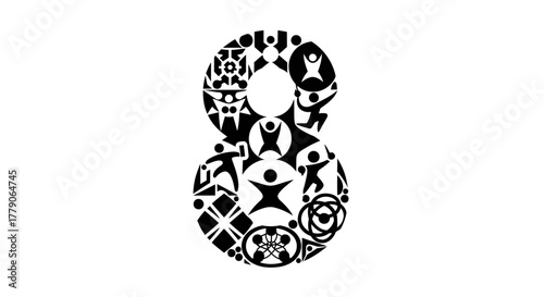 Symbolic Figure Eight Composed of Dynamic Human Silhouettes and Geometric Shapes