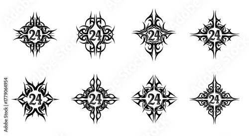 Collection of tribal tattoo designs featuring the number 24 in decorative patterns