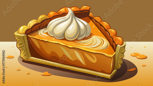 Very beautiful close-up of pumpkin pie slice with whipped cream, realistic texture, warm tones, and soft natural light.