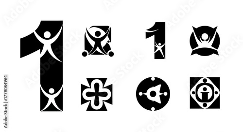 Collection of abstract symbolic emblems representing unity and achievement, celebrating success