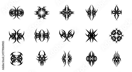 Collection of tribal tattoo design elements for creating unique and powerful body art compositions