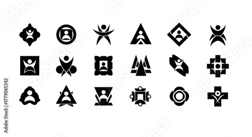 Abstract people figures in geometric shapes for logos and branding identity design