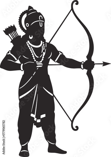 Illustration of Hindu God Rama with Bow and Arrow