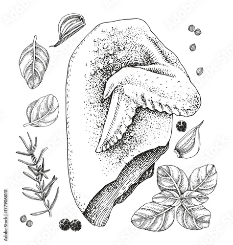 Piece of raw chicken meat vector.