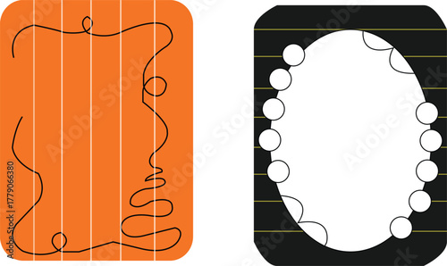 Curve black abstract frame for minimalistic decoration. Set of black wavy doodles.
