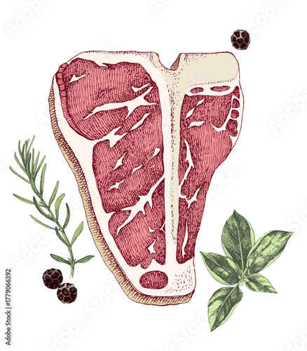 Raw beef t-bone steak vector
