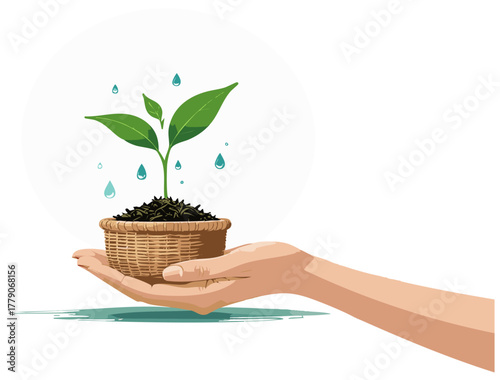 성장하는 녹차 잎 