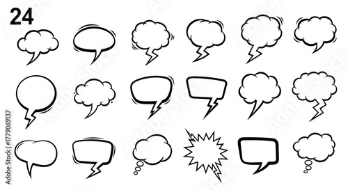 Set of diverse comic speech bubbles with expressive shapes for creative communication projects
