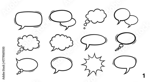 Diverse vector doodle speech bubbles collection conveys communication concepts perfectly providing