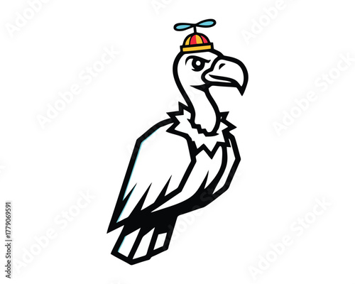 Vulture Cartoon with Propeller Hat: Humor, Bird, and Funny Animal Mascot