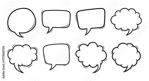 Hand-drawn speech bubbles in various shapes offering versatile design solutions for conversations