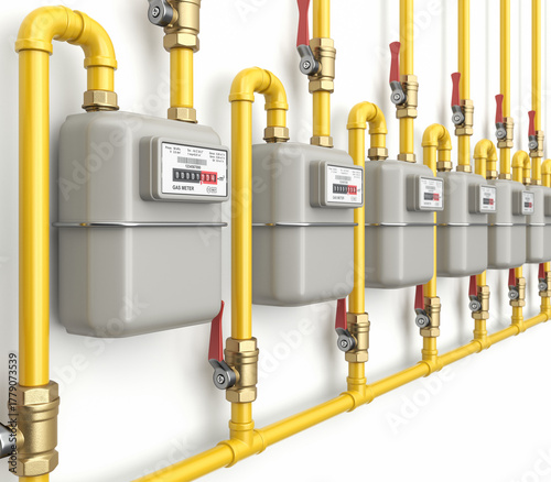 Row of gas meter - 3D illustration