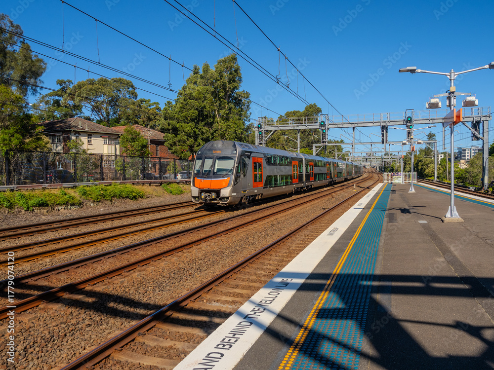 Fototapeta premium 5 November 2025 passenger Train going through Summer Hill train station a suburban Sydney train Station NSW Australia