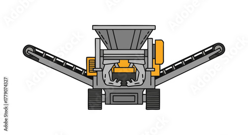 Mobile jaw crusher machine for rock and stone processing.