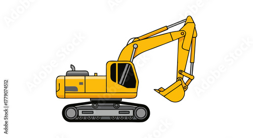 Yellow Excavator Construction Machine Illustration.