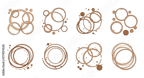 Collection of watercolor coffee stain circles, perfect for adding texture to designs or backgrounds