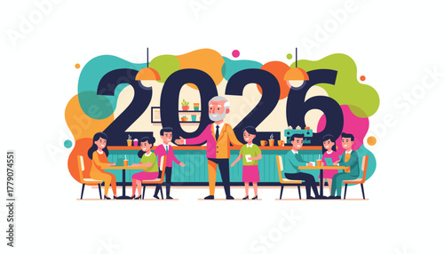 2025 planning Diverse business group meeting in a colorful cafe setting Leadership and teamwork