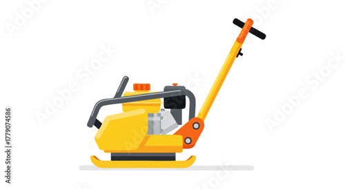 Yellow plate compactor for construction and landscaping work.