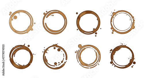 Collection of artistic coffee cup stains and drips, perfect for adding textured designs